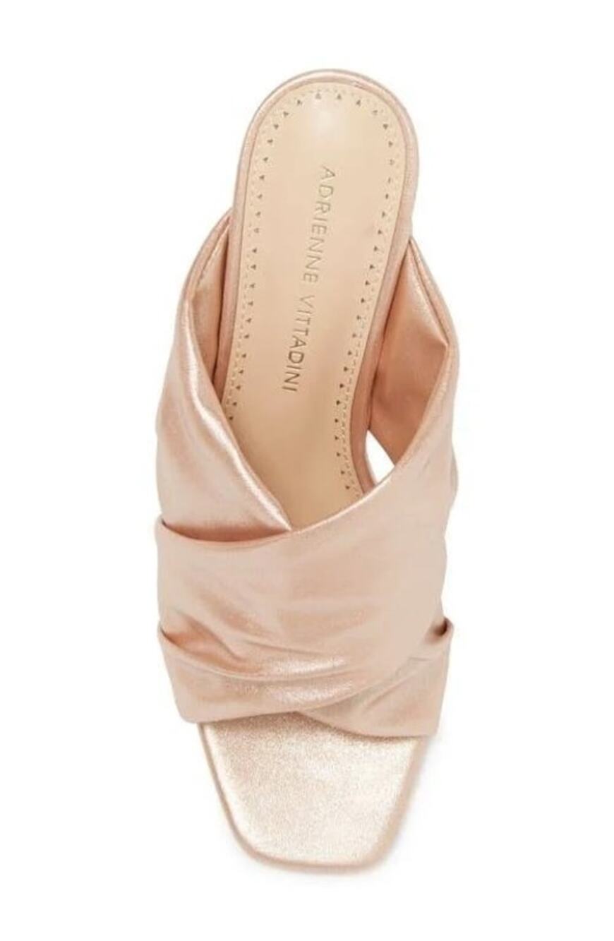 Adrienne Vittadini Sandals Pink Shimmer Faux Leather Block High Heel Mules 8